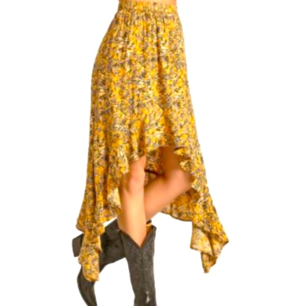 Rock & Roll Cowgirl Mustard floral skirt